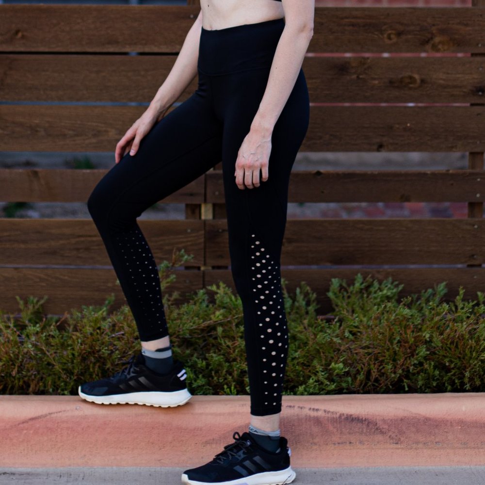 High waisted Black Perforated Leggings